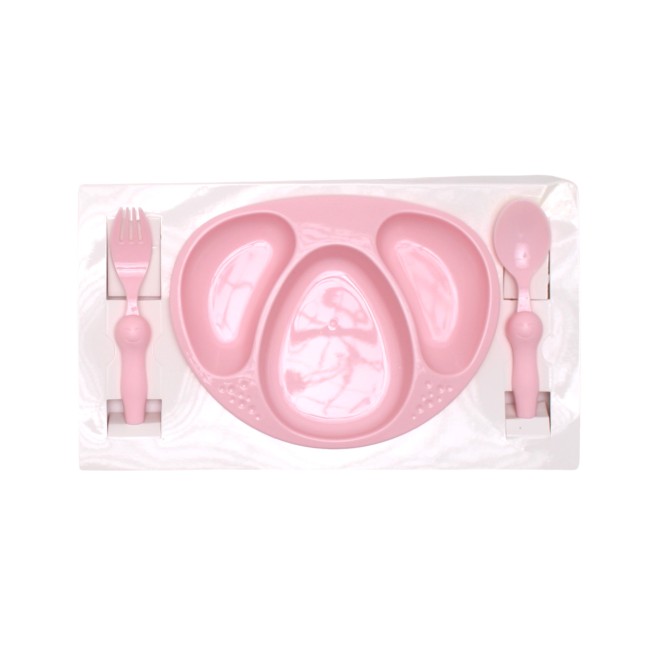 Set farfurie compartimentata  + tacamuri bebe silicon roz