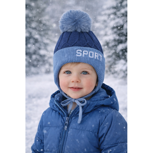 Caciula copii dublura fleece sport bleumarin-albastru