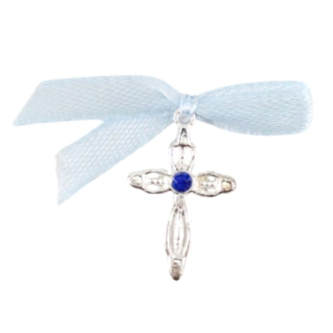 Set 25 marturii botez cruciulita cu fundita bleu