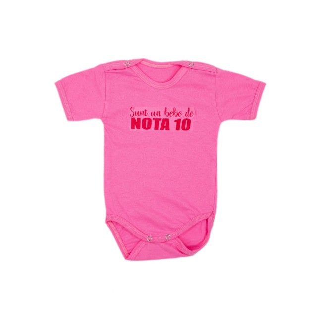 Body bebe bumbac maneca scurta roz mesaj sunt un bebe de nota 10