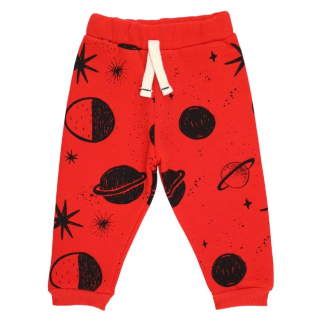 Pantaloni copii vatuiti rosu planete