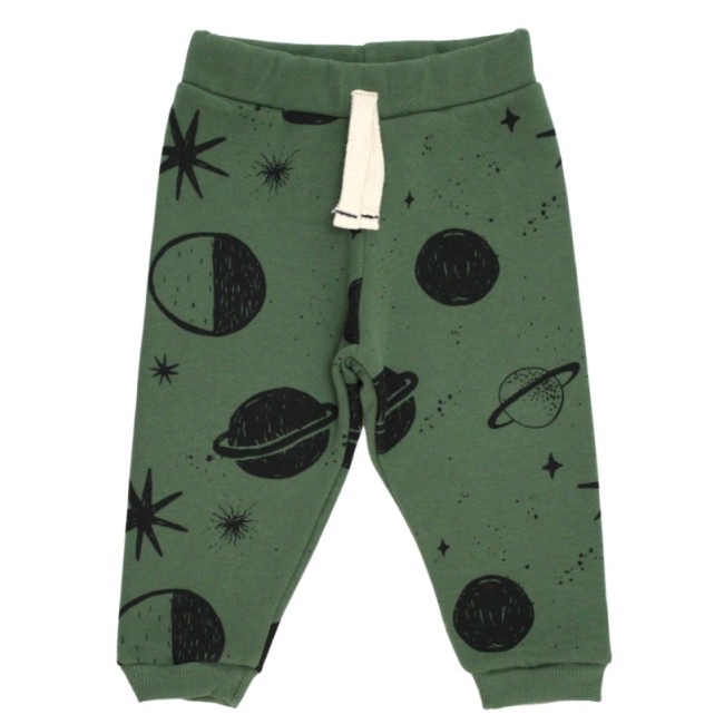 Pantaloni copii vatuiti verde planete
