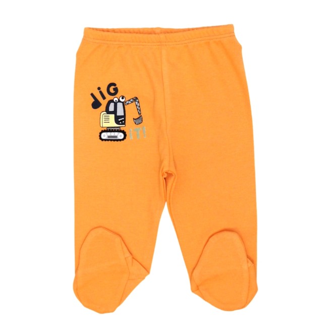 Pantaloni bebe bumbac orange tractoras