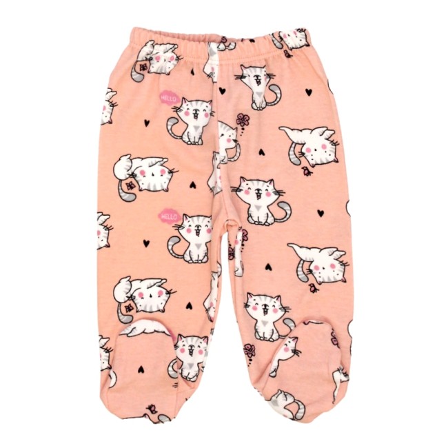 Pantaloni bebe bumbac roz-deschis pisicute