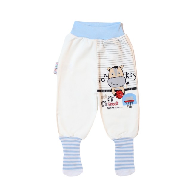 Pantaloni bebe bumbac cu sosete alb-bleu donkey