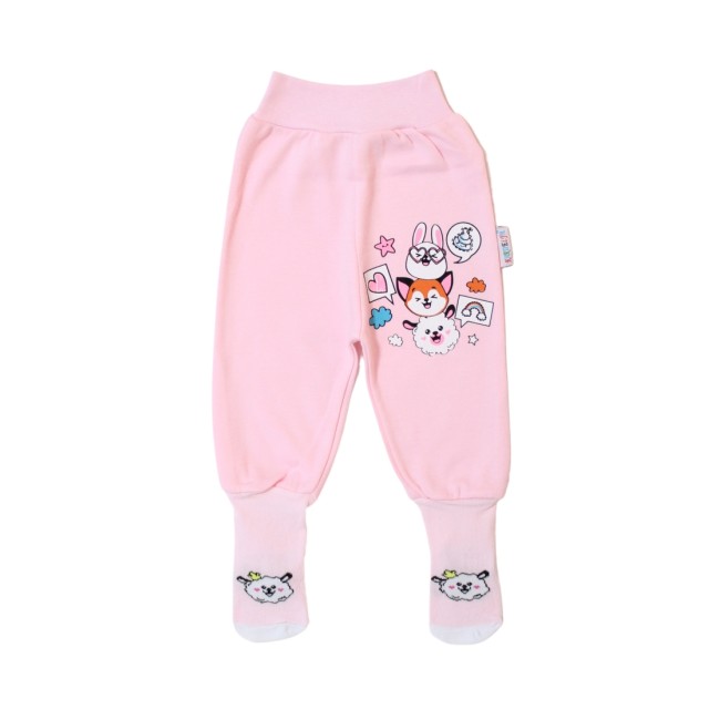 Pantaloni bebe bumbac cu sosete roz animalute