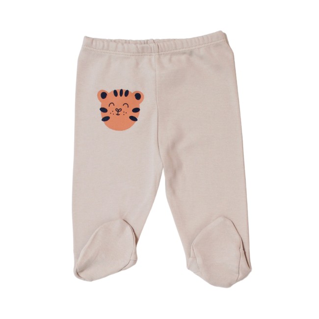 Pantaloni bebe bumbac cu botosel crem tigrisori