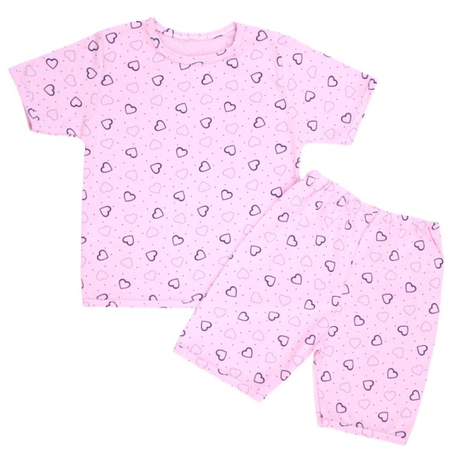 pijamale copii bumbac subtire roz inimioare