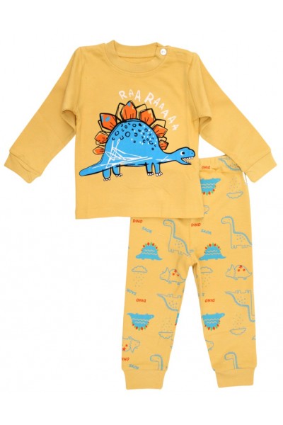 Pijamale copii bumbac premium galben stegosaurus