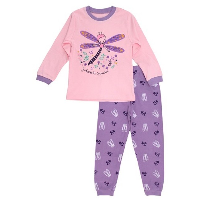 pijamale copii bumbac premium libelula mov-roz