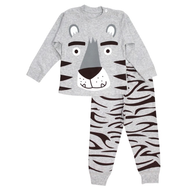 Pijamale copii bumbac premium tigru gri