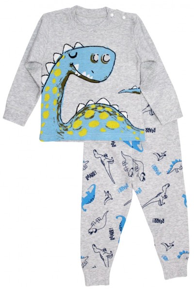 Pijamale copii bumbac premium dinozaur gri