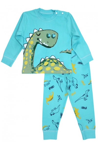 Pijamale copii bumbac premium dinozaur albastru