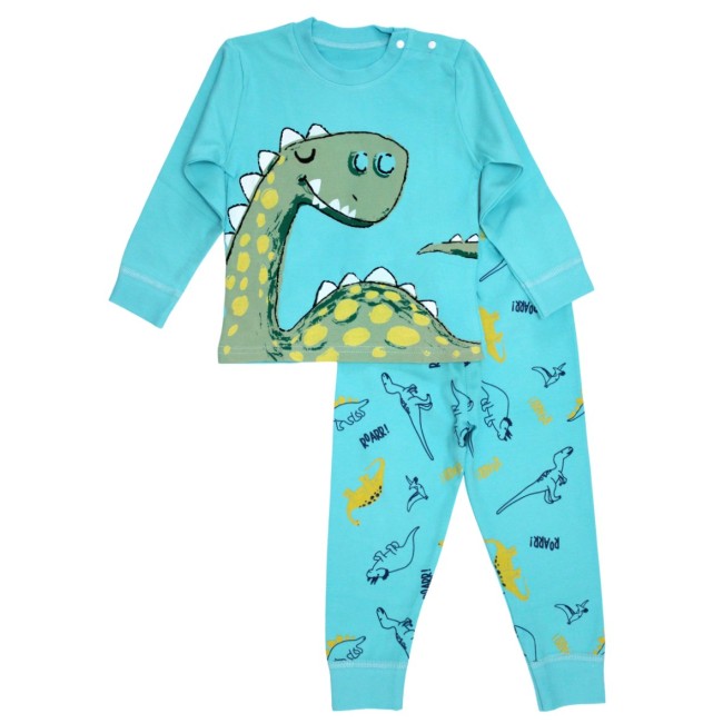 Pijamale copii bumbac premium dinozaur albastru