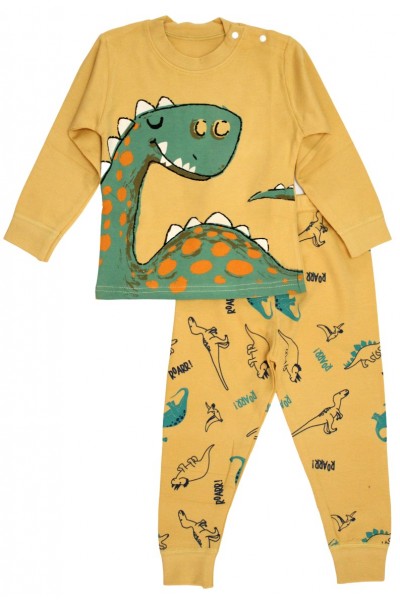 Pijamale copii bumbac premium dinozaur galben