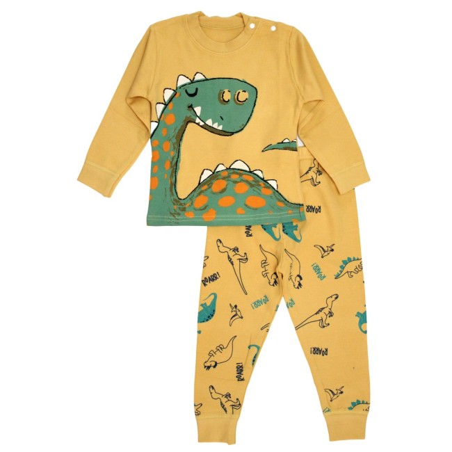 Pijamale copii bumbac premium dinozaur galben