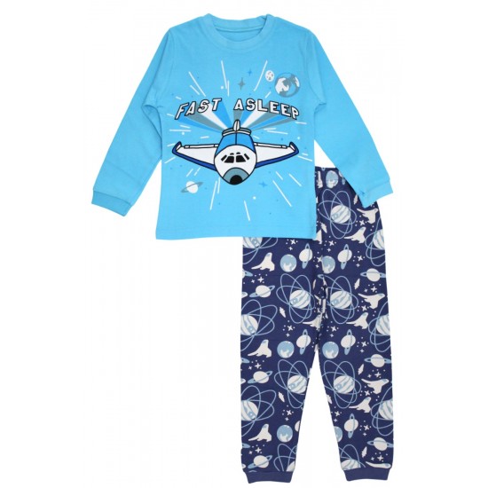 Pijamale copii bumbac premium turcoaz avion