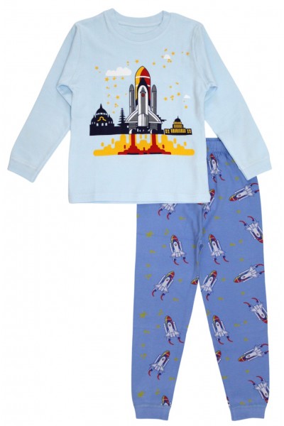 Pijamale copii bumbac premium bleu racheta