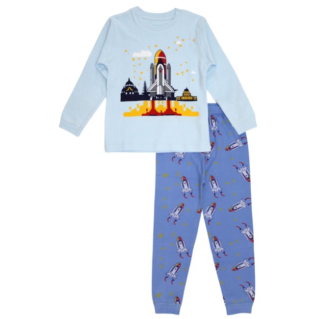 Pijamale copii bumbac premium bleu racheta