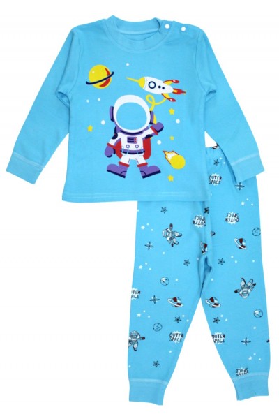 Pijamale copii bumbac premium astronaut turcoaz