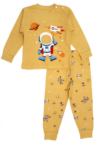 Pijamale copii bumbac premium astronaut galben