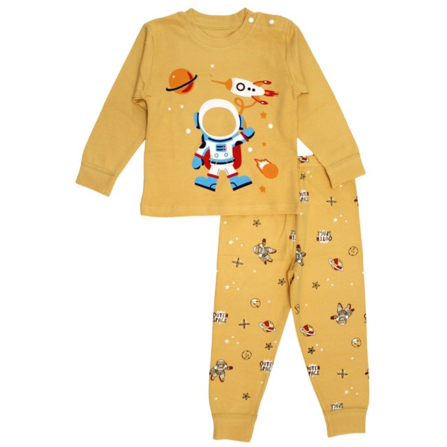 Pijamale copii bumbac premium astronaut galben