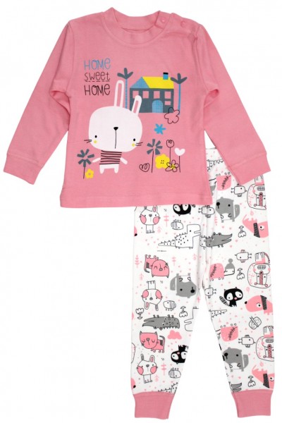 Pijamale copii bumbac premium iepuras sweet home roz