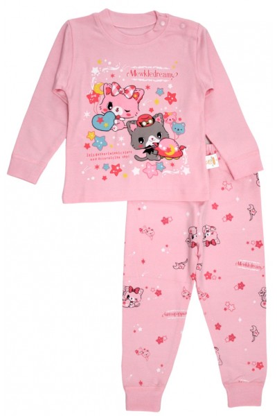 Pijamale copii bumbac premium pisicute jucause roz