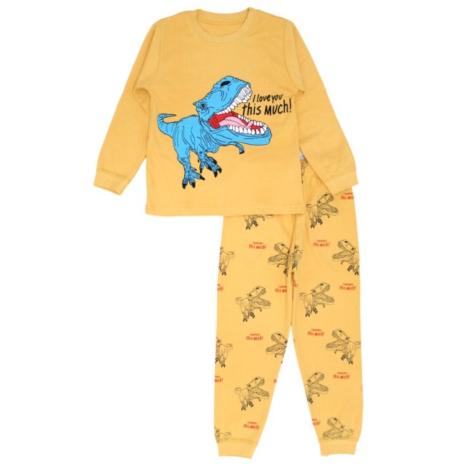 Pijamale copii bumbac premium galben angry t-rex