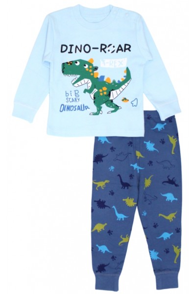 Pijamale copii bumbac premium dino roar bleu