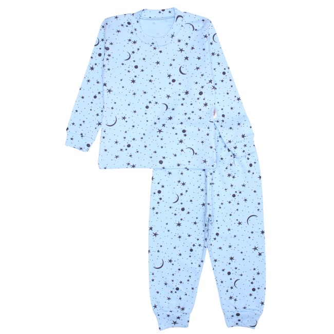 Pijamale copii bumbac bleu stelute si semilune