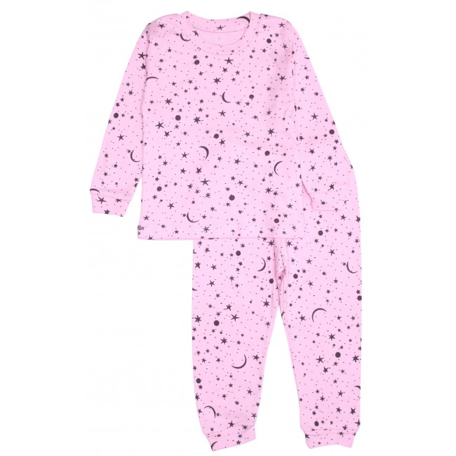 Pijamale copii bumbac roz stelute si semilune