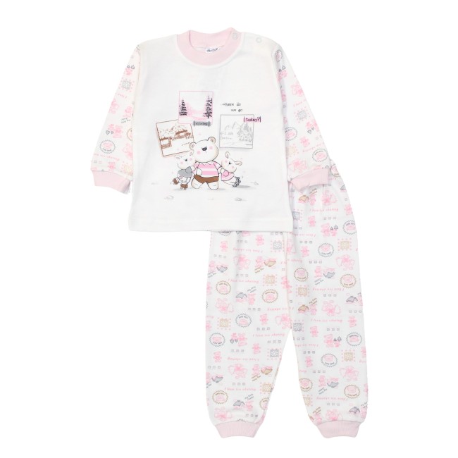 Pijamale copii bumbac alb-roz pal elbebek cute bear