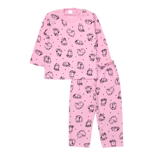 Pijamale copii bumbac roz pisicute