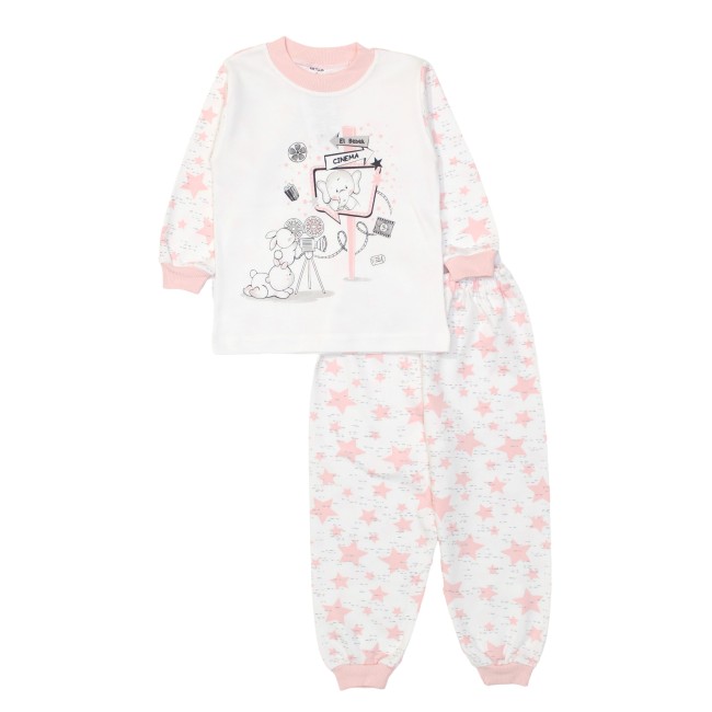 Pijamale copii bumbac alb-roz piersica elbebek elefant