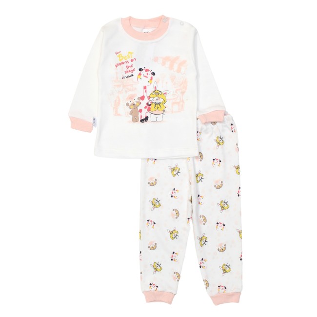 Pijamale copii bumbac alb-roz piersica elbebek zoo friends