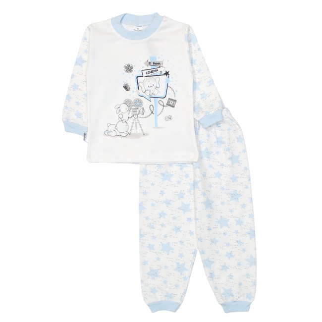 Pijamale copii bumbac alb-bleu elbebek elefant