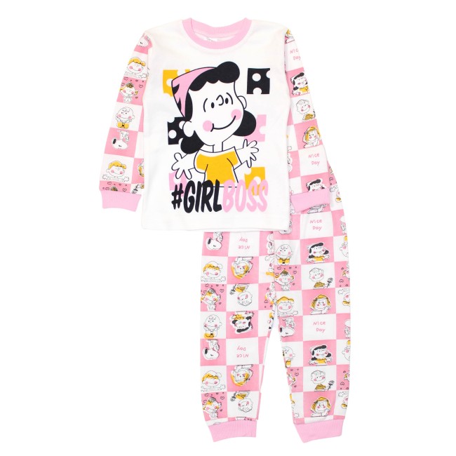 Pijamale copii bumbac alb-roz girl boss