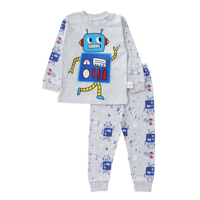 Pijamale copii bumbac premium gri crazy robo