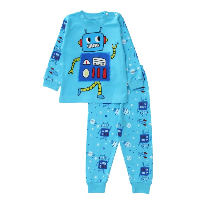 Pijamale copii bumbac premium turcoaz crazy robo