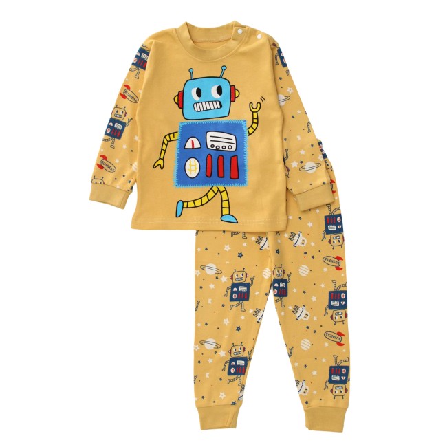 Pijamale copii bumbac premium galben crazy robo