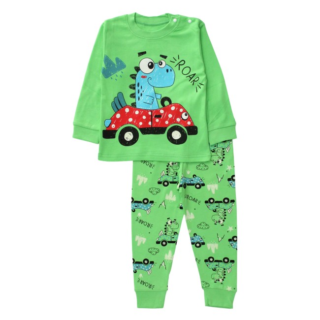 Pijamale copii bumbac premium verde dino driver