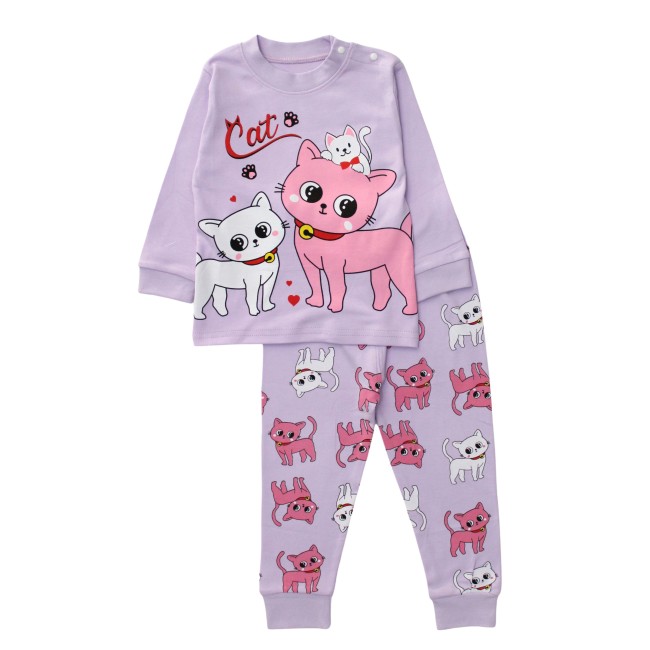 Pijamale copii bumbac premium mov pisicute