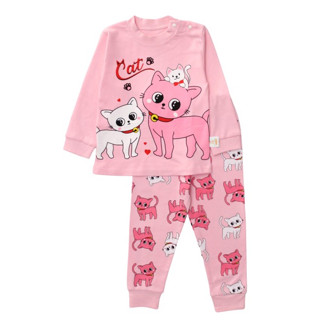 Pijamale copii bumbac premium roz pisicute