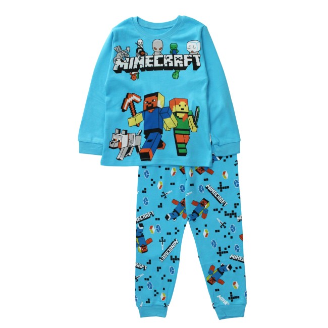 Pijamale copii bumbac premium turcoaz minecraft