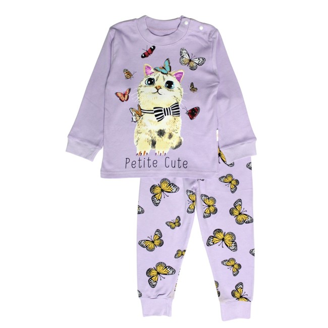 Pijamale copii bumbac premium mov pisicuta fluturasi
