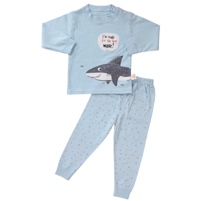 Pijamale copii bumbac premium bleu rechin