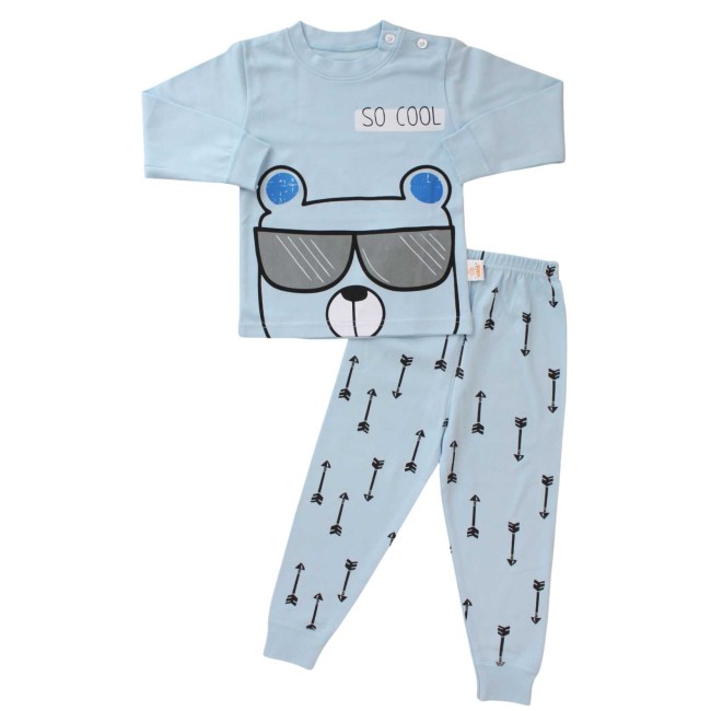 Pijamale copii bumbac premium bleu so cool