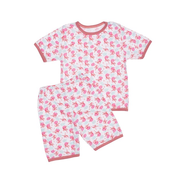 Pijamale copii bumbac subtire imprimeu flori roz