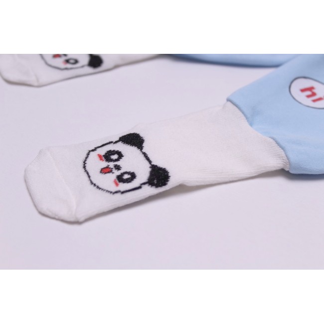 Pantaloni bebe bumbac cu sosete bleu panda